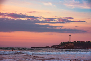 Sunset view of the grande beach in Biarritz, France . - obrazy, fototapety, plakaty