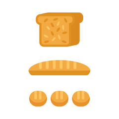 Bread, a set of vector icons, a loaf, bread with seeds and buns. Vector illustration.