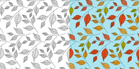 Autumn leaf seamless pattern. Fall leaves texture. Seasonal background with leaf pattern. Swatches with autumn leaves. Fall season decoration. Vector