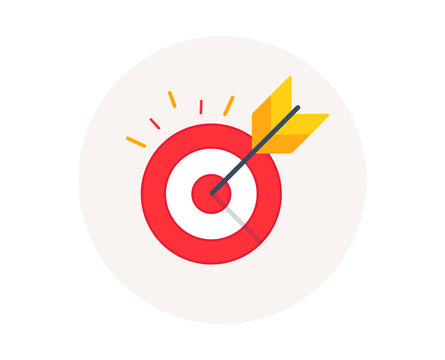 Target Goal Icon. Marketing Targeting Strategy Symbol. Aim Target With Arrow Sign. Archery Or Goal Strategy. Colorful Icon In Circle Button. Marketing Vector