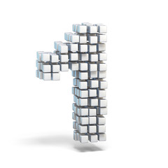 White voxel cubes font Number 1 ONE 3D