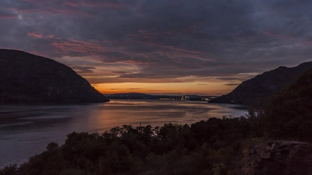 Romantic sunset time lapse over the Hudson River near Cold Spring New York