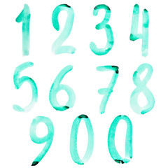 Green watercolor numbers