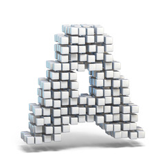 White voxel cubes font Letter A 3D