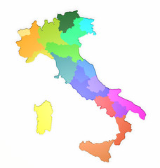 Fototapeta na wymiar Mappa 3D dell’Italia con le sue regioni colorate, 3D rendering