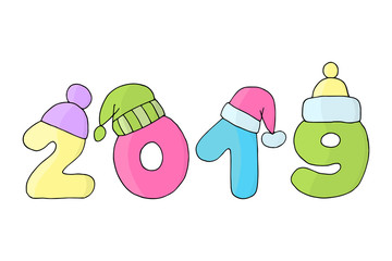 Vector 2019 New Year in winter hats