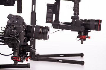 Sistem stabilization video camera and lens on steady equipment support such as gimbal steady or stabilized. White background