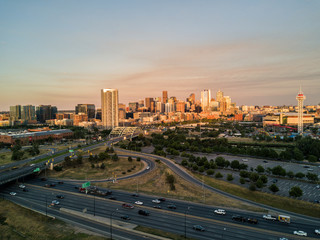 Fototapeta na wymiar Aerial drone photo - City of Denver Colorado at Sunset