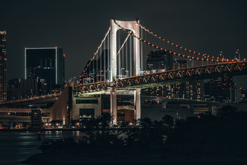 Fototapeta premium The Rainbow Bridge of Tokyo lit up at night. Capital city of Japan