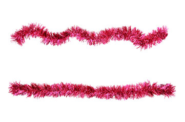 Christmas red tinsel for decoration. White isolate