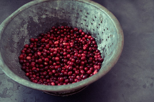 Cranberries in strainer