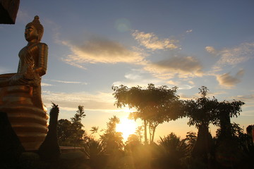 Sunset in buddhist temple