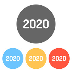 2020 number icon. Happy New Year. Set of white icons on colored circles
