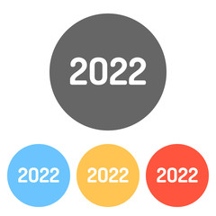 2022 number icon. Happy New Year. Set of white icons on colored circles