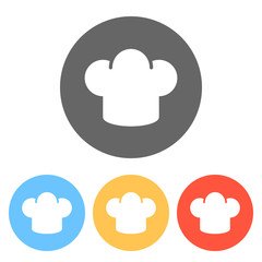 Simple chef hat icon. Kitchen logo. Set of white icons on colored circles
