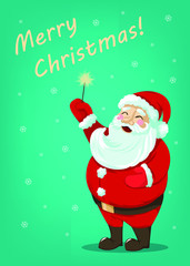 Simple Merry Christmas greeting card  with cute xmas Santa Claus. Print standart A5