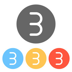 Number three, numeral, simple letter. Set of white icons on colo