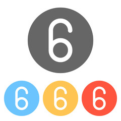 Number six, numeral, simple letter. Set of white icons on colore