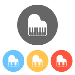 Grand piano icon. Set of white icons on colored circles