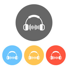 Headphones and music wave. Max volume level. Simple icon. Set of