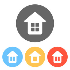 Simple house icon. Set of white icons on colored circles