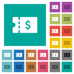 Dollar discount coupon square flat multi colored icons