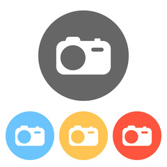 Simple photo camera. Technology icon. Set of white icons on colo