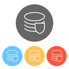 Simple protect of database. Linear, thin outline. Set of white i