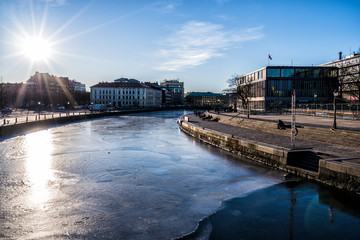 Canals of Gothenburg at sunset.