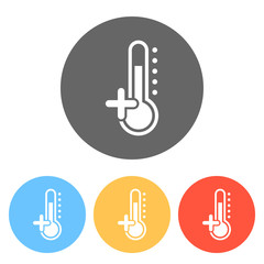 Thermometer, hot. above zero temperature. Set of white icons on