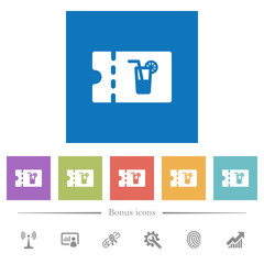 cocktail bar discount coupon flat white icons in square backgrounds