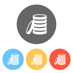 Coin stack icon. Set of white icons on colored circles