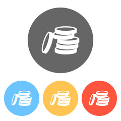 Coin stack icon. Set of white icons on colored circles