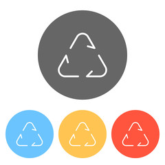 Recycle or reuse icon. Thin arrows, linear style. Set of white i