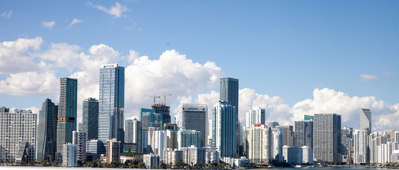 Skyline of Miami, Florida along the highway in the thick of the city