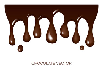 Chocolate streams vector on white background. Melted chocolate dripping.