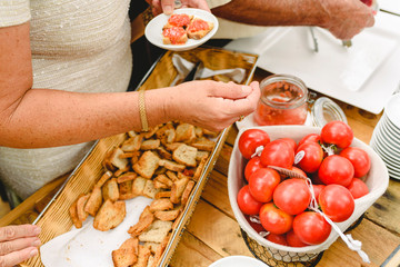 Mediterranean style appetizers served during a party for a caterign.