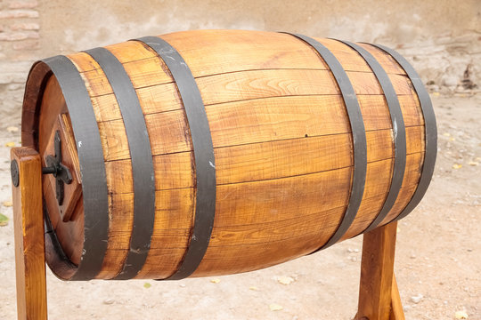 wooden barrel on foreground