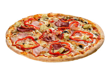 ham and pepper pizza isolated on white