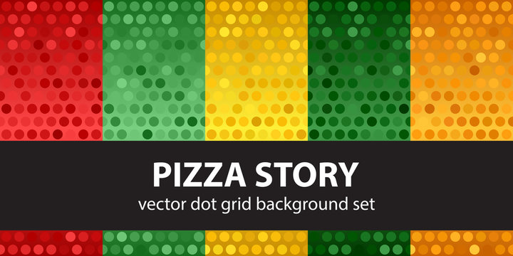 Polka dot pattern set Pizza Story. Vector seamless geometric dot backgrounds