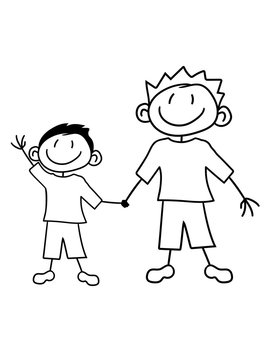 paar geschwister 2 freunde team liebe br&uuml;der papa familie gemalt kind kritzel comic cartoon junge mann cool clipart gl&uuml;cklich lustig frech bruder design