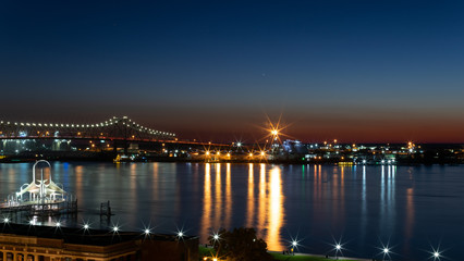 Fototapeta na wymiar Mississippi River Blue Hour in Baton Rouge