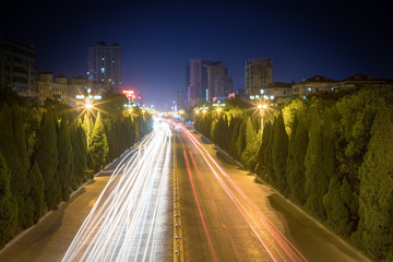 light trails on city road