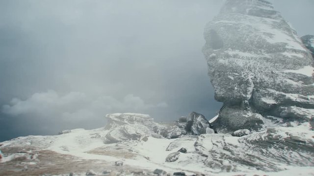 Sphinx during blizzard, Bucegi Mountains, Romania