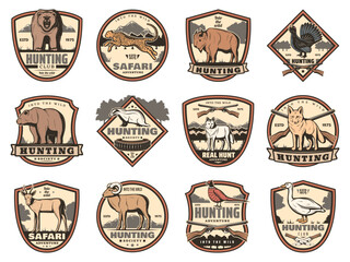 Hunting icons with animals, birds and rifle © Vector Tradition