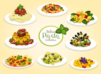 Italian cuisine pasta dishes, vector