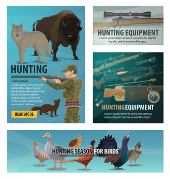 Hunting season animal and bird, hunter ammunition