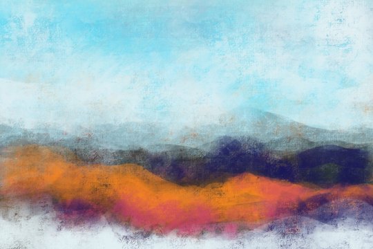 Abstract painterly landscape, imaginative blurred soft focus natural organic forms in hand painted artwork