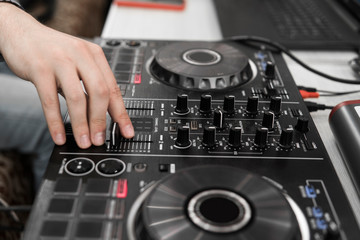 DJ remote control. Dj audio controller. Electronic turntable.