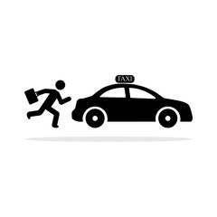 Businessman Running by taxi icon. Vector concept illustration for design.